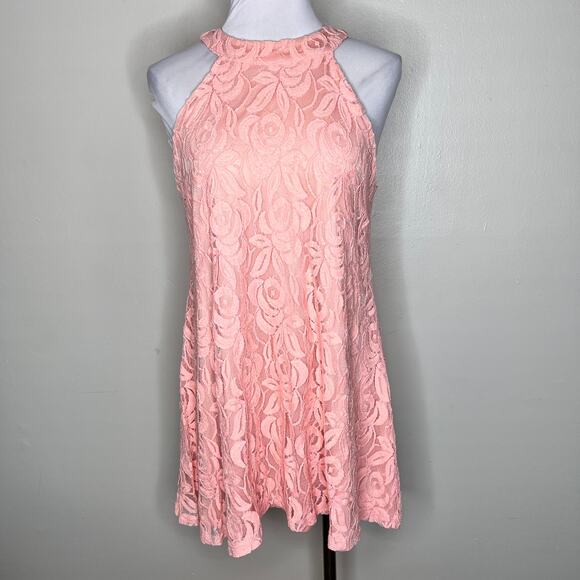 Altar'd State Swing Dress Small Pink Lace High Neck Mini Halter Feminine Girly - Picture 1 of 5